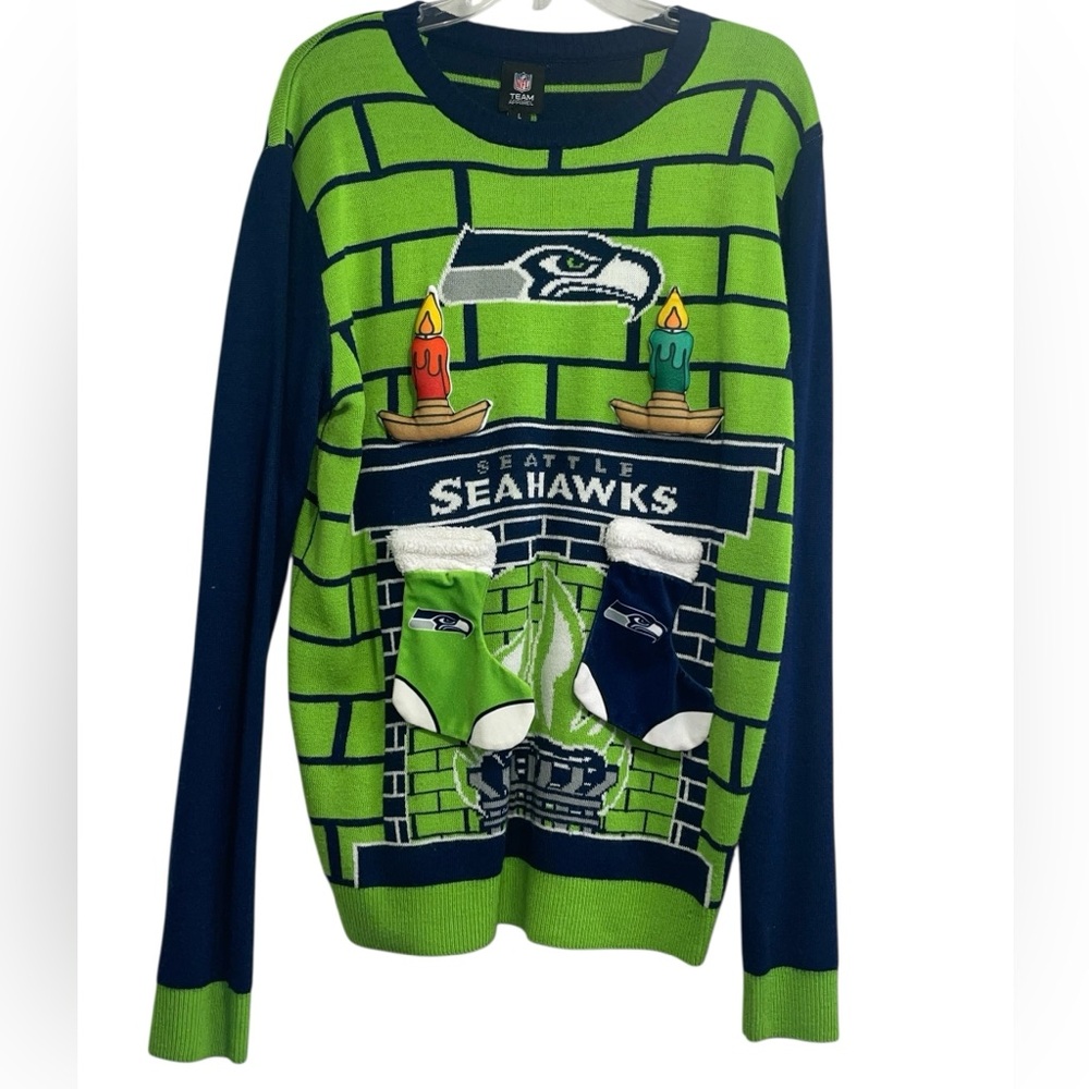 Men’s Seattle Seahawks 3D Ugly Christmas sweater. Size large GUC - Picture 3 of 7
